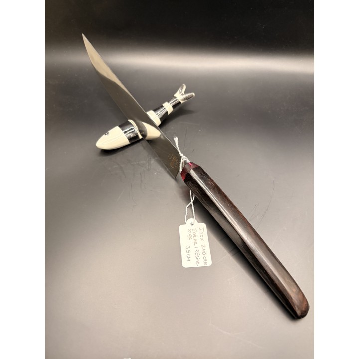 couteau inox Z40 CR13 manche ébène /résine rouge 39 cm
