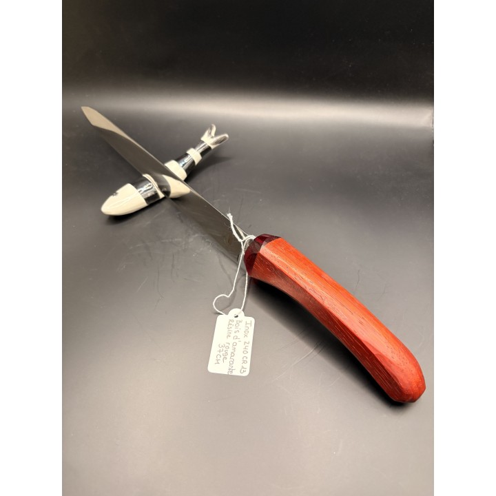 couteau inox Z40 CR13 manche bois d'amarante/résine rouge 37 cm