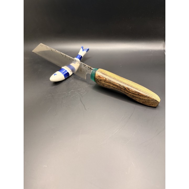 couteau inox Z40 CR13 bois de santal mexicain (Bocote) / résine verte 33 cm