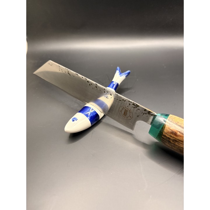 couteau inox Z40 CR13 bois de santal mexicain (Bocote) / résine verte 33 cm