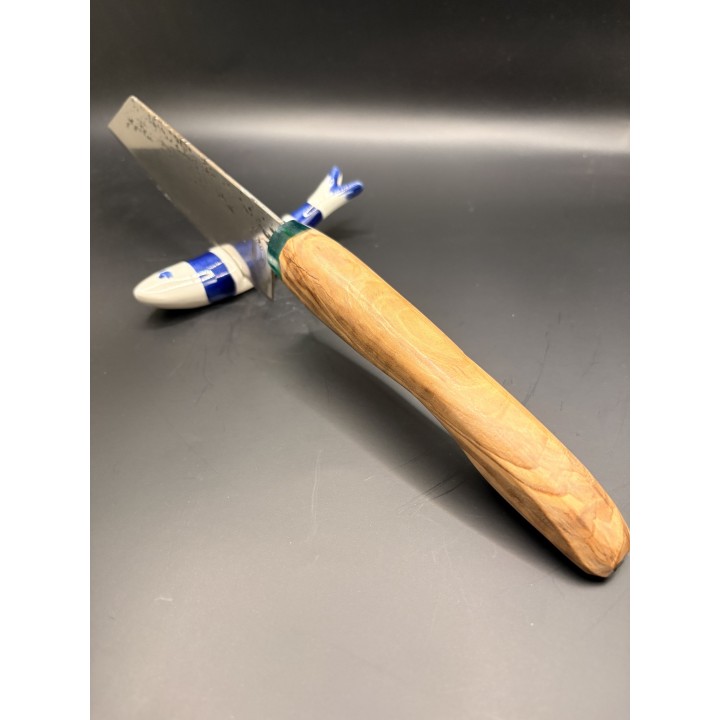 couteau inox Z40 CR13 bois d'olivier / résine verte 33 cm