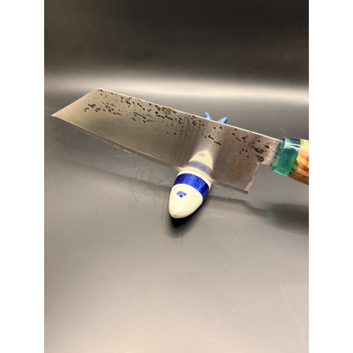 couteau inox Z40 CR13 bois d'olivier / résine verte 33 cm