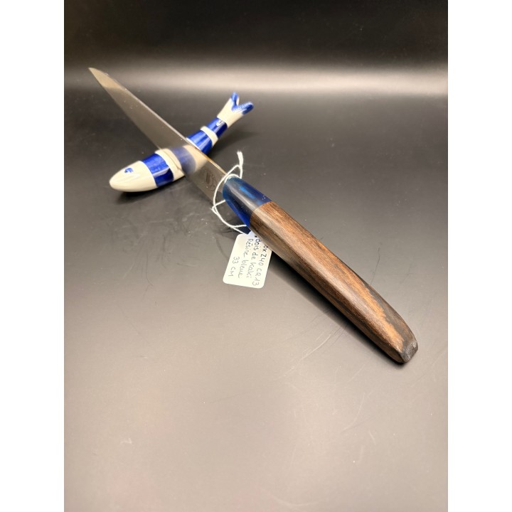 couteau inox Z40 CR13 manche Kaki/résine bleue 33 cm