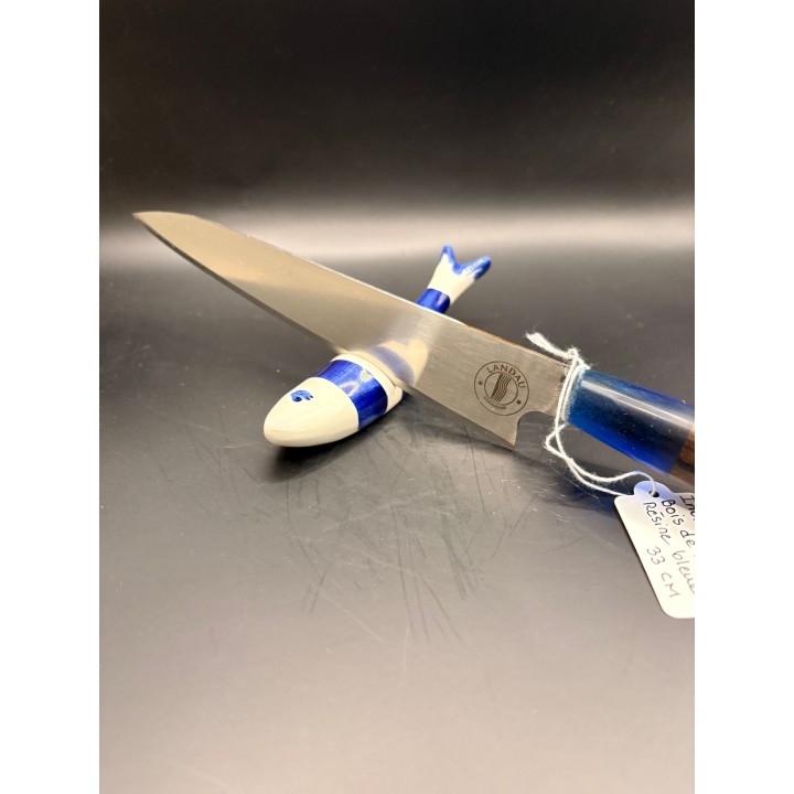 couteau inox Z40 CR13 manche Kaki/résine bleue 33 cm