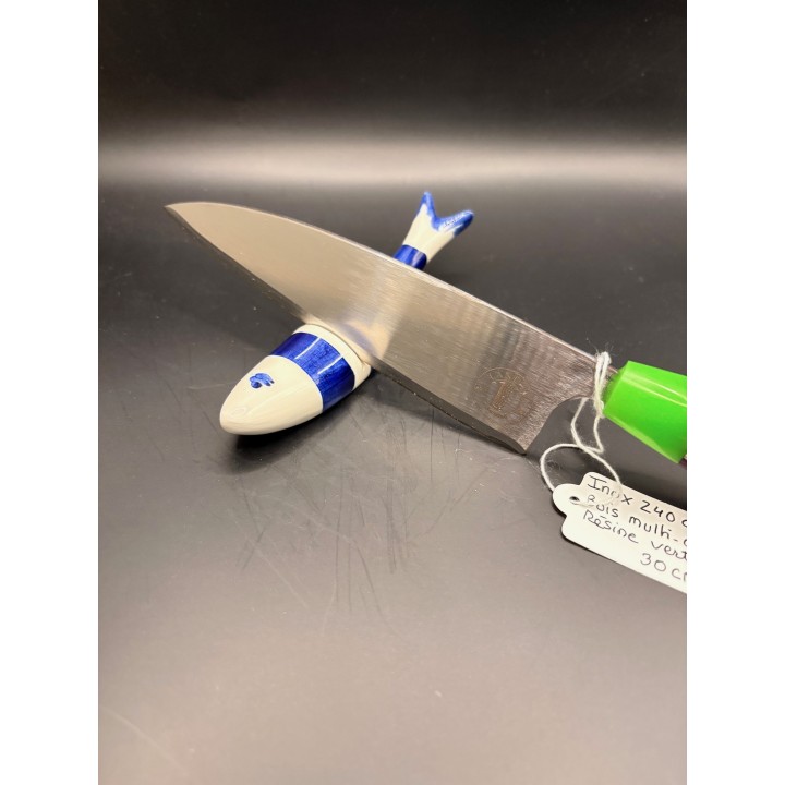 couteau inox Z40 CR13 manche bois multicouche/résine verte 30 cm