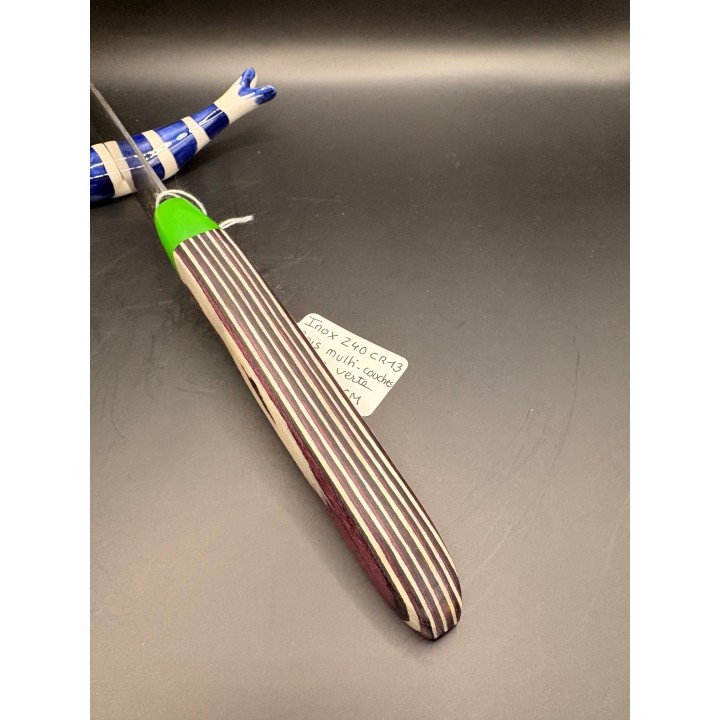 couteau inox Z40 CR13 manche bois multicouche/résine verte 30 cm