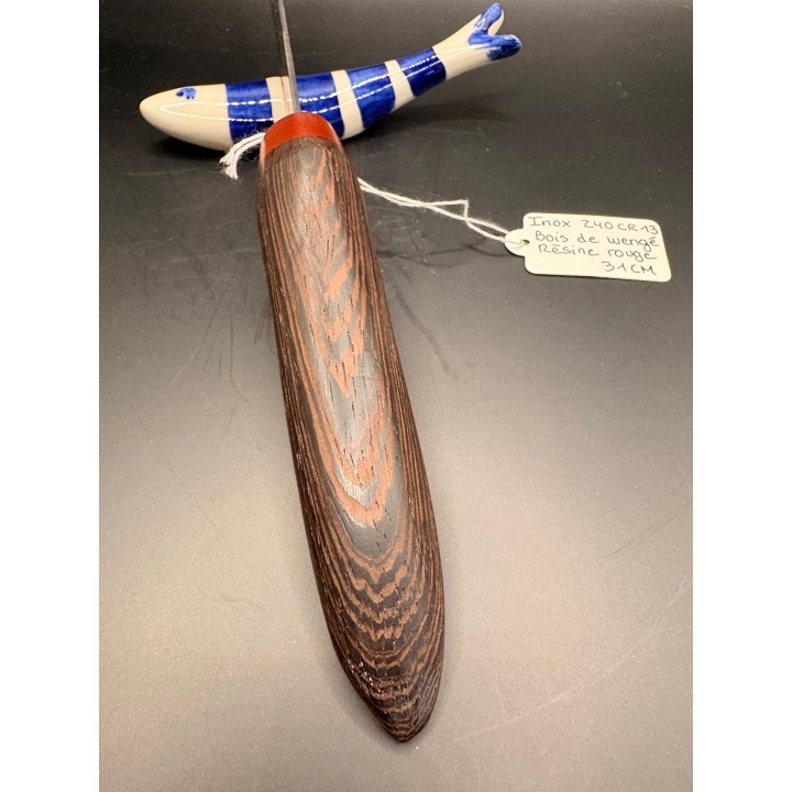 couteau inox Z40 CR13 manche bois de Wengé/résine rouge 31 cm