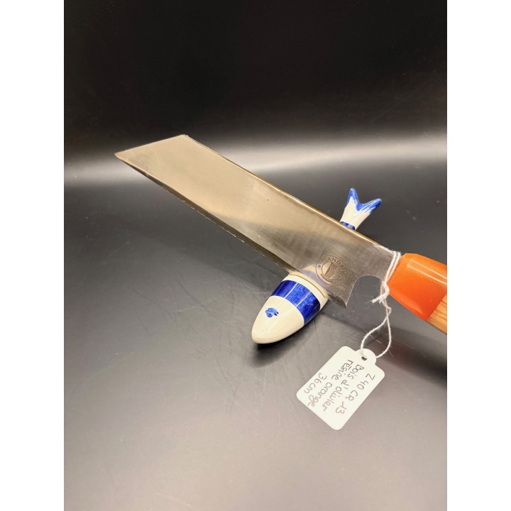couteau Inox Z40CR3 bois d'olivier/résine orange 36 cm