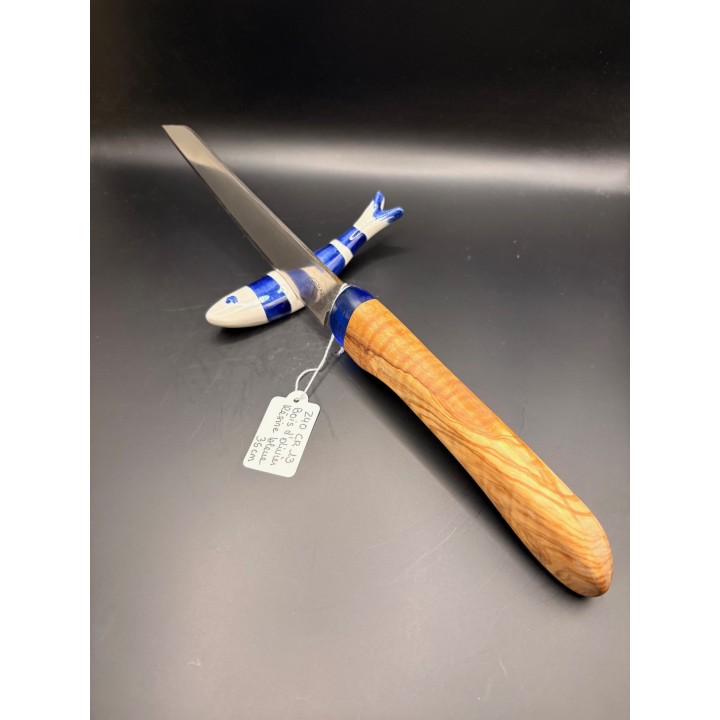 couteau Inox Z40CR3 bois d'olivier/résine bleue35 cm