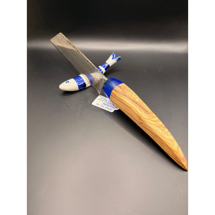 couteau Inox Z40CR3 martelé bois d'olivier/résine bleue 35 cm