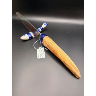 couteau Inox Z40CR3 bois d'olivier/résine bleue 36 cm