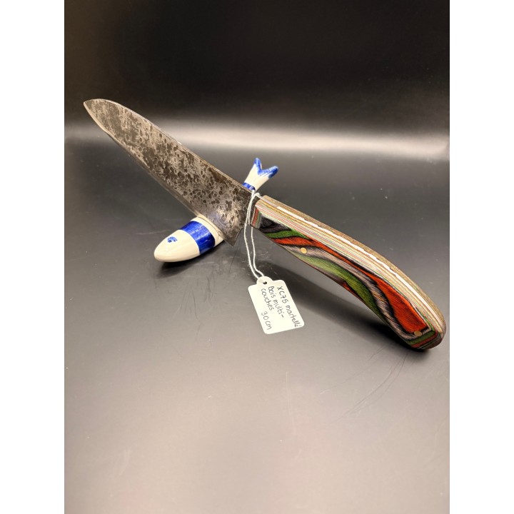 couteau acier XC75 martelé bois multicouche 30 cm