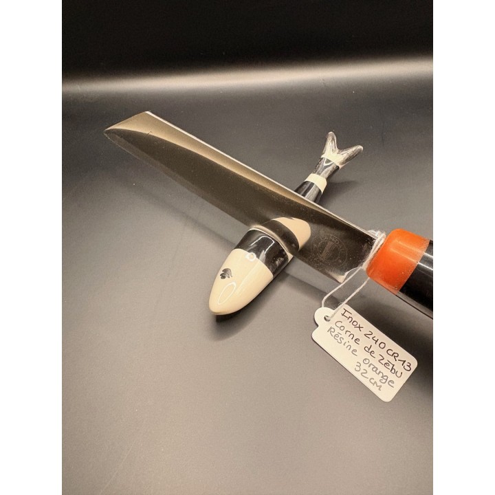 couteaux inox Z40 CR13 manche corne de Zébu résine orange 32 cm