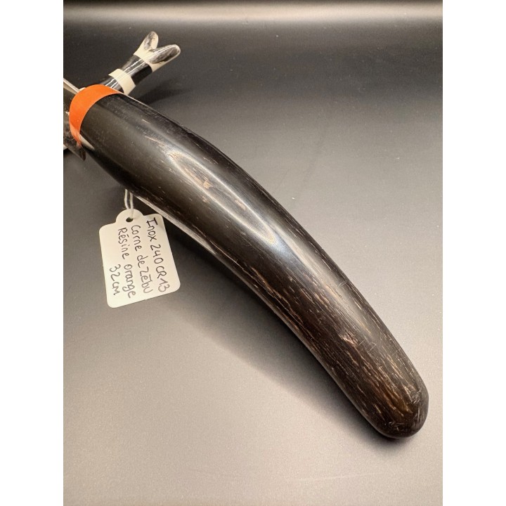 couteaux inox Z40 CR13 manche corne de Zébu résine orange 32 cm