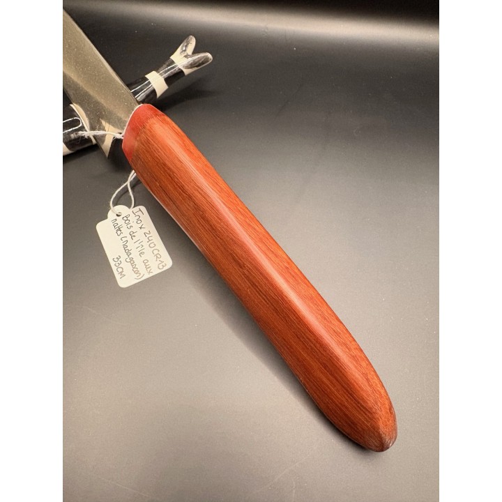 couteau inox Z40 CR13 bois de l'île aux nattes (Madagascar) / résine rouge 32 cm