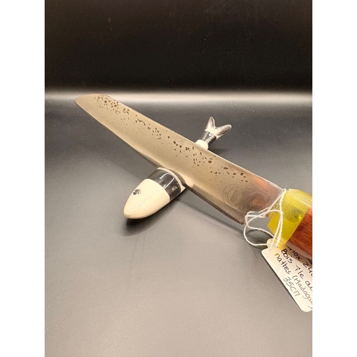 couteau inox Z40 CR13 bois de l'île aux nattes (Madagascar) / résine jaune 35 cm