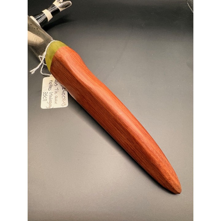 couteau inox Z40 CR13 bois de l'île aux nattes (Madagascar) / résine jaune 35 cm