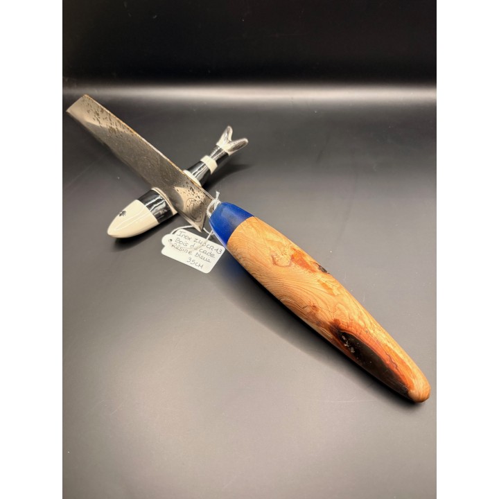 couteau inox Z40 CR13 martelé bois de cade / résine bleu 35 cm