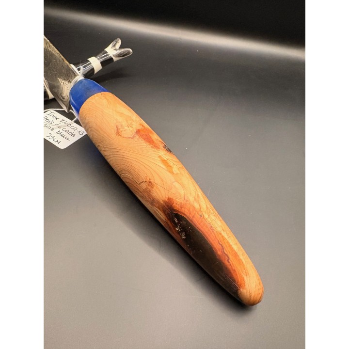 couteau inox Z40 CR13 martelé bois de cade / résine bleu 35 cm