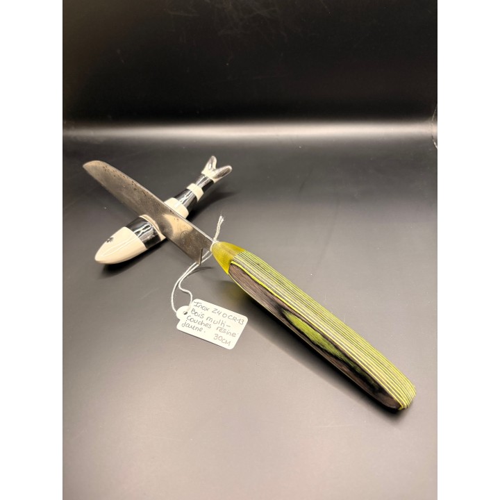 couteau inox Z40 CR13 bois multi couche / résine jaune 30 cm