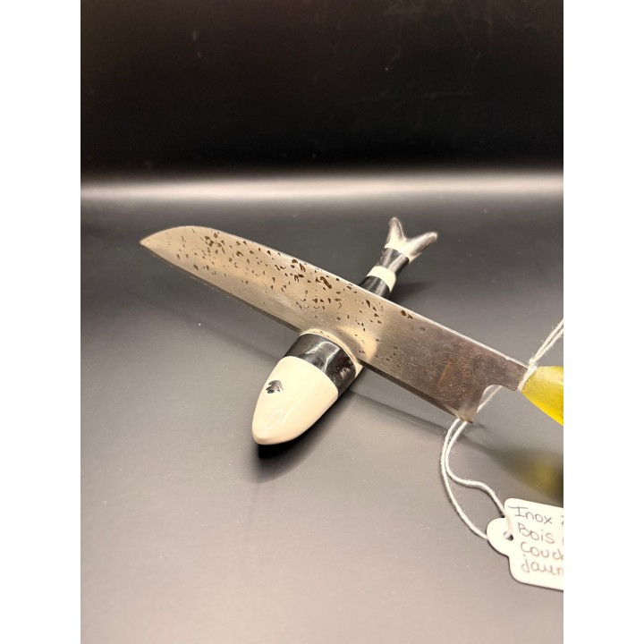 couteau inox Z40 CR13 bois multi couche / résine jaune 30 cm