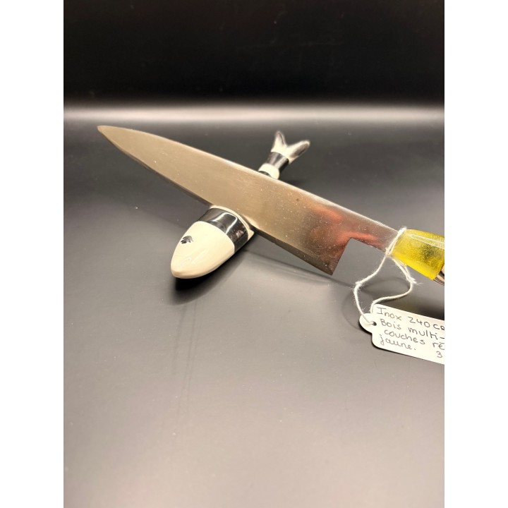couteau inox Z40 CR13 bois multi couche / résine jaune 30 cm