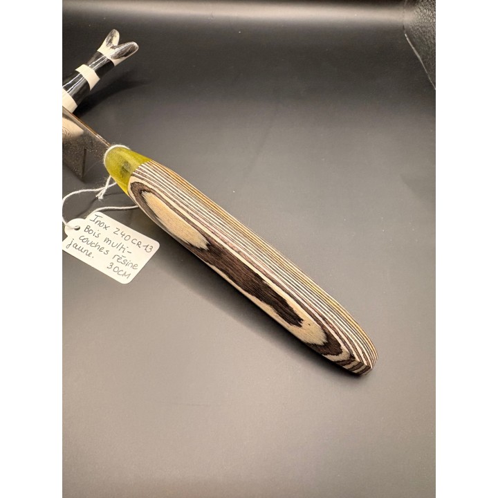 couteau inox Z40 CR13 bois multi couche / résine jaune 30 cm