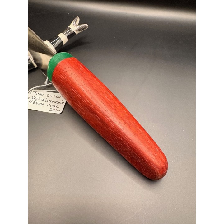 couteau inox Z40 CR13 martelé bois d'amarante / résine verte 28 cm