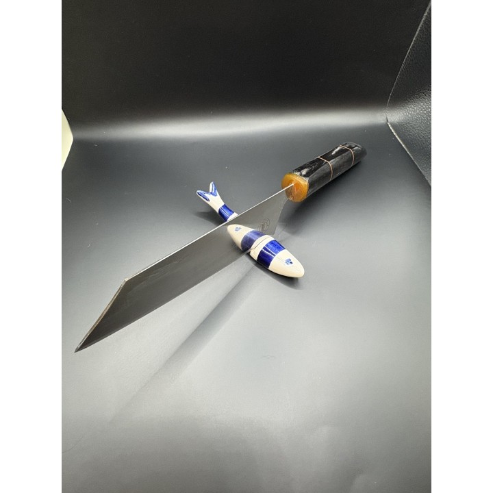 Grand couteau de cuisine 33 cm Inox Z40C13 manche en corne de boeuf