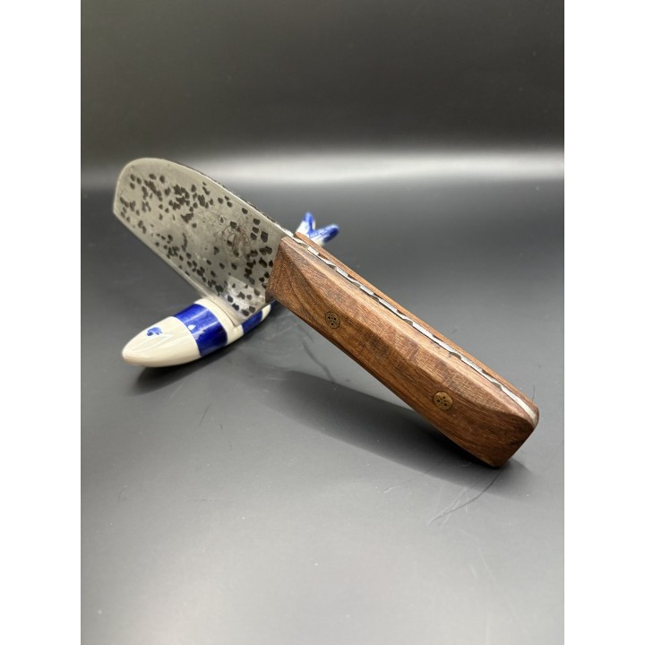 Petite machette cuisine 21 cm acier XC75 martelé manche bois